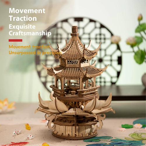 Wooden Music Box Mechanical Puzzle – DIY Handcrafted Rotating Model “Castle in the Sky”