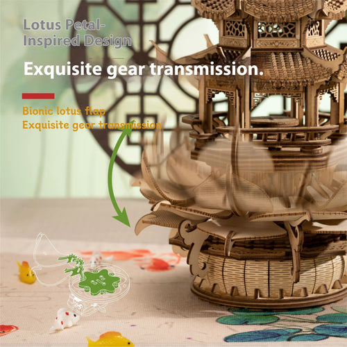 Wooden Music Box Mechanical Puzzle – DIY Handcrafted Rotating Model “Castle in the Sky”