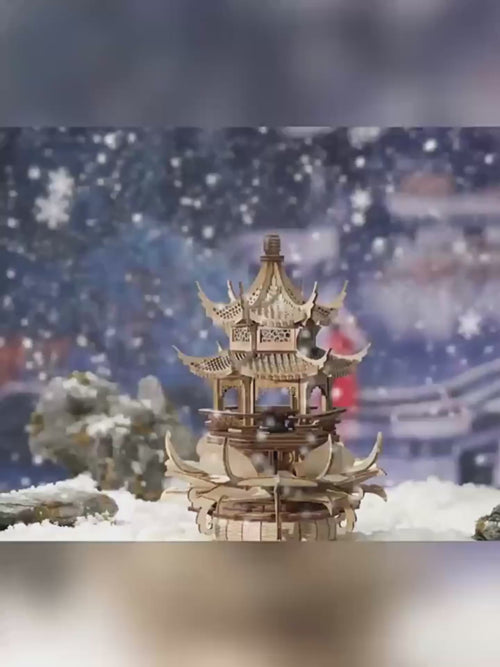 Wooden Music Box Mechanical Puzzle – DIY Handcrafted Rotating Model “Castle in the Sky”